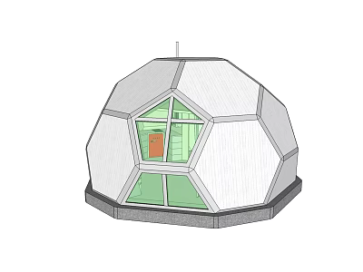 Geodesic Dome Architectural Design With Polygonal Structure Green Glass Windows And Gray Base 3d model