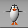 Cartoon Penguin Character With Open Arms Orange Beak Orange Feet 3D Rendered Against Gray Background