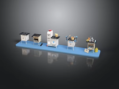 Modern Kitchen Scene Components With Island Counter Cabinets Appliances And Worktops 3d model