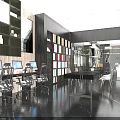 Modern Office Interior Design With Bookshelves Computers And Ergonomic Chairs