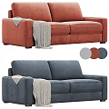 Modern Three-Seater Sofa with Throw Blanket Available in Blue Orange and Gray 3d model