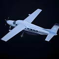 Small White And Dark Blue Passenger Plane Flying With Propeller And Landing Gear