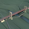 Cable Stayed Bridge With Twin Towers Over River And Green Landscape Road Connections