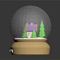 Crystal Snow Globe With Small House Green Trees And Wooden Base