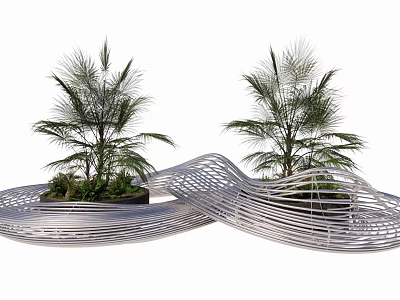 Outdoor Wavy Metal Landscape Seat With Decorative Plants And Curved Design 3d model