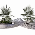 Outdoor Wavy Metal Landscape Seat With Decorative Plants And Curved Design