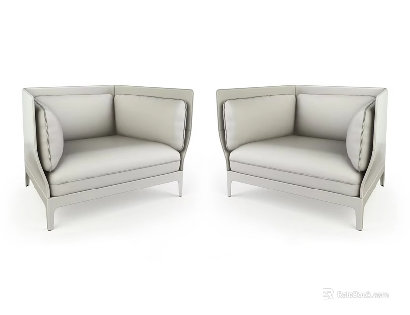 Elegant Modern Two Single Sofas With Leather Upholstery Armrests And Slim Legs 3d model