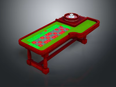 Roulette Entertainment Table With Green Felt Surface Red Wooden Frame Central Wheel Number Layout Design 3d model