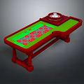 Roulette Entertainment Table With Green Felt Surface Red Wooden Frame Central Wheel Number Layout Design
