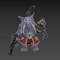 Purple Elephant Character In Decorative Armor Holding Weapon And Barrel With Chains