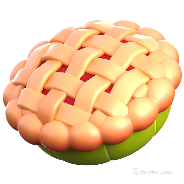 Fresh Homemade Fruit Pie with Braided Lattice Top and Red Filling on Green Base 3d model 