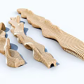 Modern Wooden Landscape Seats Featuring Wavy Design And Natural Striped Texture
