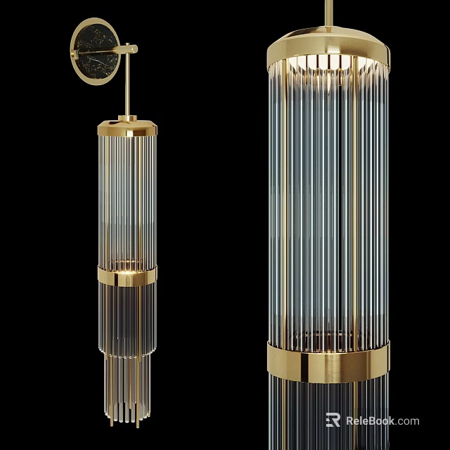Elegant Modern Wall Lamps With Gold Frame And Transparent Vertical Stripes 3d model 