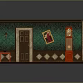 Vintage Interior Design With Green Wall Door Red Table Cabinet Painting And Red Carpet