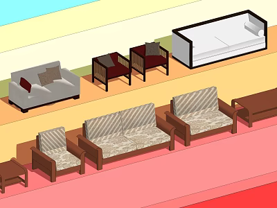 Stylish Sofa Set with Various Designs Striped and Solid Color Options Including Armchairs 3d model