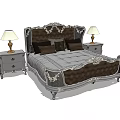 Elegant European Style Double Bed With Carved Details Nightstands And Table Lamps