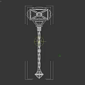 Fantasy Hammer Weapon With Golden Decoration Red Panels And Curved Handle