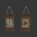Vintage Wooden Hanging Cases With Chain Supports And Decorative Front Panels