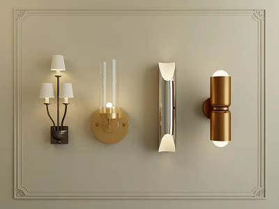 Modern Wall Lamps With Various Designs Mounted On Decorative Frame Wall 3d model