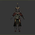 Samurai Warrior In Traditional Armor With Animal Helmet And Sword