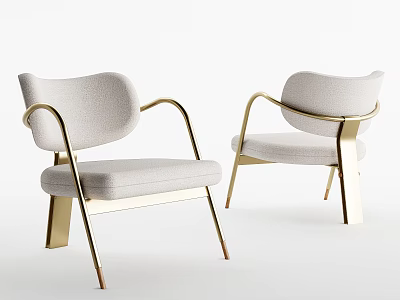 Elegant Modern Accent Chair With Gold Metal Frame And Light Gray Upholstery 3d model