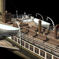 Vintage Steamship Model With Deck Structures Chimney Mast And Flag Details