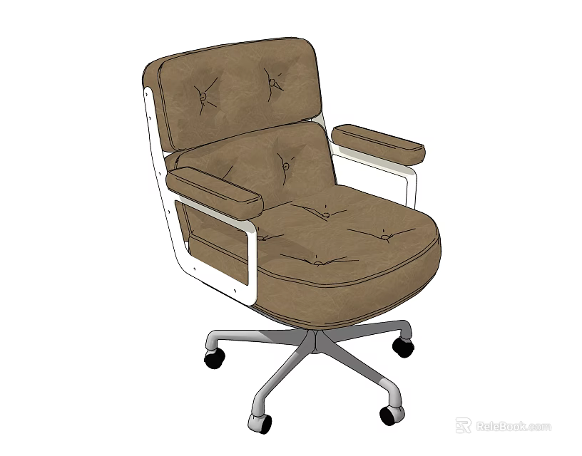 Brown Padded Office Chair With Armrests Metal Base And Swivel Wheels 3d model 