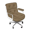 Brown Padded Office Chair With Armrests Metal Base And Swivel Wheels