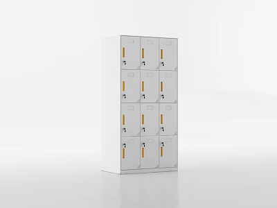 Modern White Storage Locker With Multiple Compartments And Gold Handles 3d model