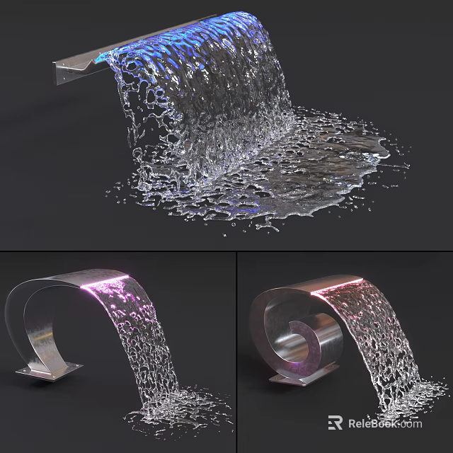 Outdoor Garden Ornament Featuring Waterfall Metal Curve Design And Flowing Water Effect 3d model 