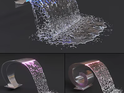 Outdoor Garden Ornament Featuring Waterfall Metal Curve Design And Flowing Water Effect 3d model