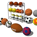 Sports Equipment Including Basketballs Soccer Balls Volleyballs Organized On Rack And Scattered Around