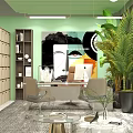 Modern Public Office Space Interior With Open Layout Green Plants And Hanging Pendant Lights