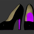 Shiny Black Patent Leather High Heels With Purple Heel Platform Sole And Reflective Surface