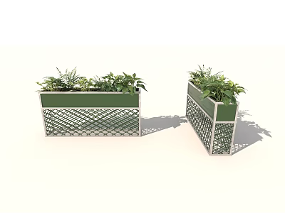 Outdoor Green Lattice Design Garden Planter Boxes With Fresh Green Plants 3d model