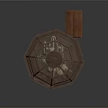 Vintage Dark Colored Hexagonal Birdcage Structure With Dome Top And Spire Decoration