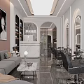 Modern Beauty Hair Salon Interior With Gray Sofa Round Mirrors Black Chairs And Marble Flooring