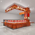 Orange Themed Restaurant Interior With Counter Stools Menu Display And Signboard 3d model