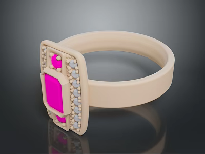 Beige Ring With Pink Square Gemstone And Small Clear Decorative Stones 3d model