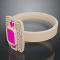 Beige Ring With Pink Square Gemstone And Small Clear Decorative Stones 3d model
