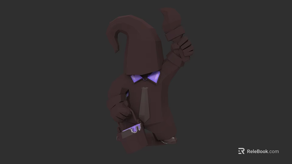 Game Movie Character With Brown Pointed Hat Purple Eyes And Suit Outfit Holding Small Object 3d model 