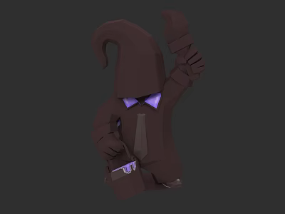 Game Movie Character With Brown Pointed Hat Purple Eyes And Suit Outfit Holding Small Object 3d model