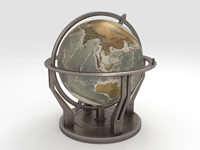 Vintage Globe Decorative Ornament With Intricate Metal Stand And Classic Design For Home 3d model
