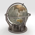 Vintage Globe Decorative Ornament With Intricate Metal Stand And Classic Design For Home