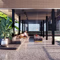 Modern Garden Landscape Design With Water Pond Green Plants And Pavilion Structure