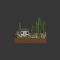 Adorable Cartoon Scene With Small House Tall Trees Winding Pathway And Lush Lawn