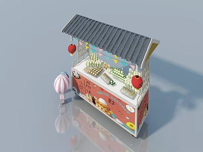 Swing Door Design For Traditional Street Stall With Red Lanterns And Colorful Balloon 3d model