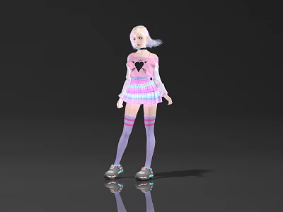 Game And Movie Character With Blonde Hair Pink Top Plaid Skirt Purple Stockings And Sneakers 3d model