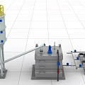 Industrial Equipment Configuration with Large Storage Tank Yellow Guardrail Piping System Valves and Control Panel