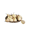 Fresh Ripe Pears in a Wooden Bowl with One Fallen Pear on the Side